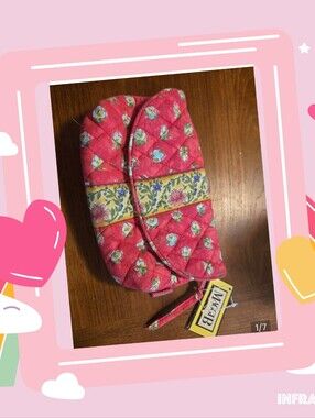 Nwt Maggib  Mirrored Pink Quilted Floral Cosmetic Bag